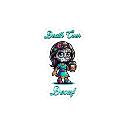 Death Over Decaf Stickers, Fun Laptop Decor, Dia de los Muertos Art, Coffee Culture, Unique Gift Idea