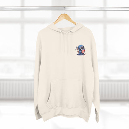 Cute Grim Reaper sipping coffee Hoodie | Death Before Decaf design