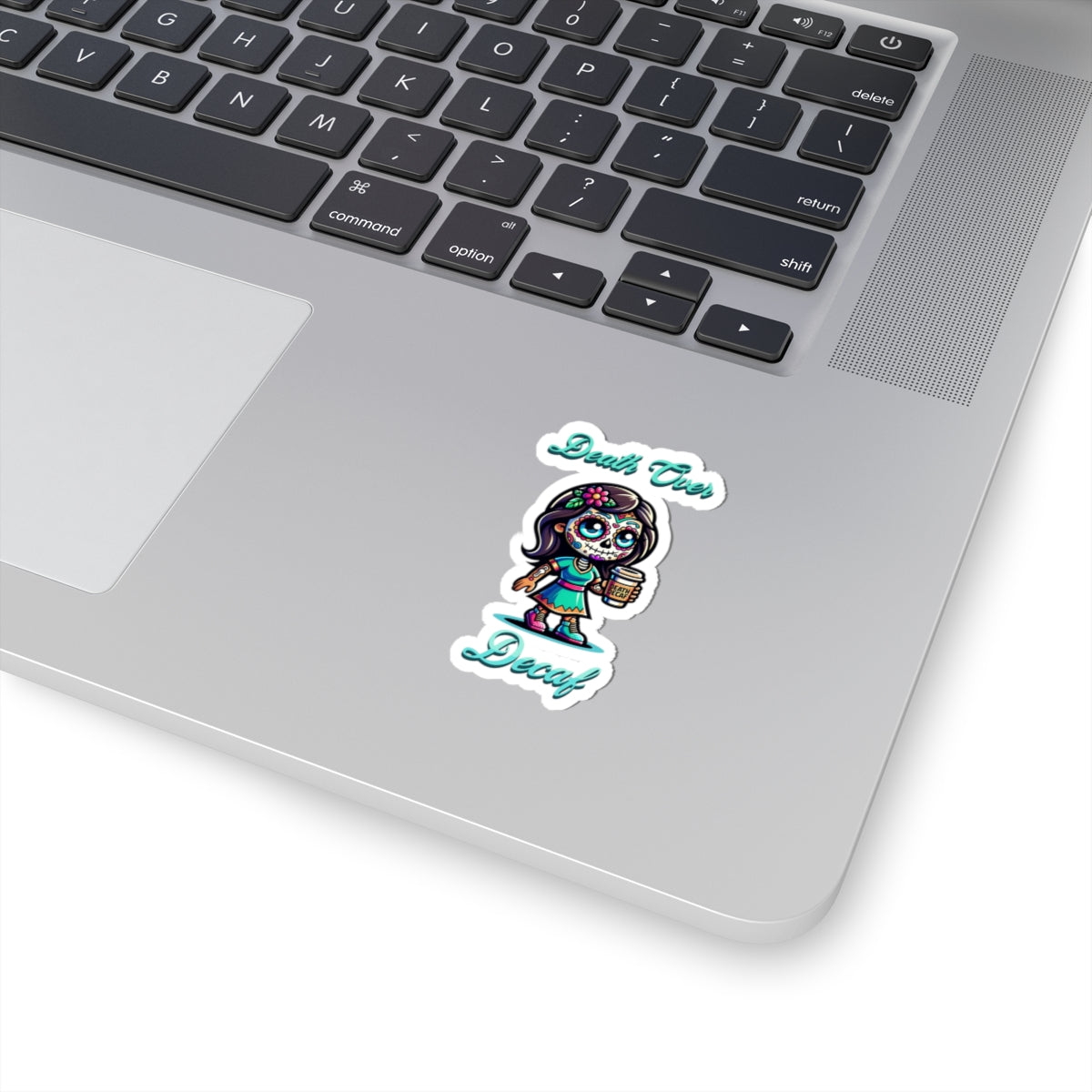 Death Over Decaf Stickers, Fun Laptop Decor, Dia de los Muertos Art, Coffee Culture, Unique Gift Idea