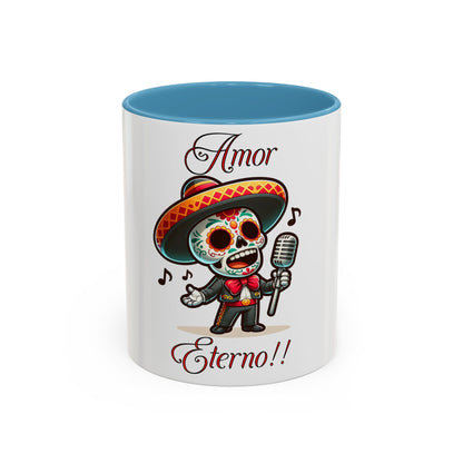 Amor Eterno Mug, Dia De Los Muertos, Day Of The Dead, Sugar Skull, Mariachi Singer Mug