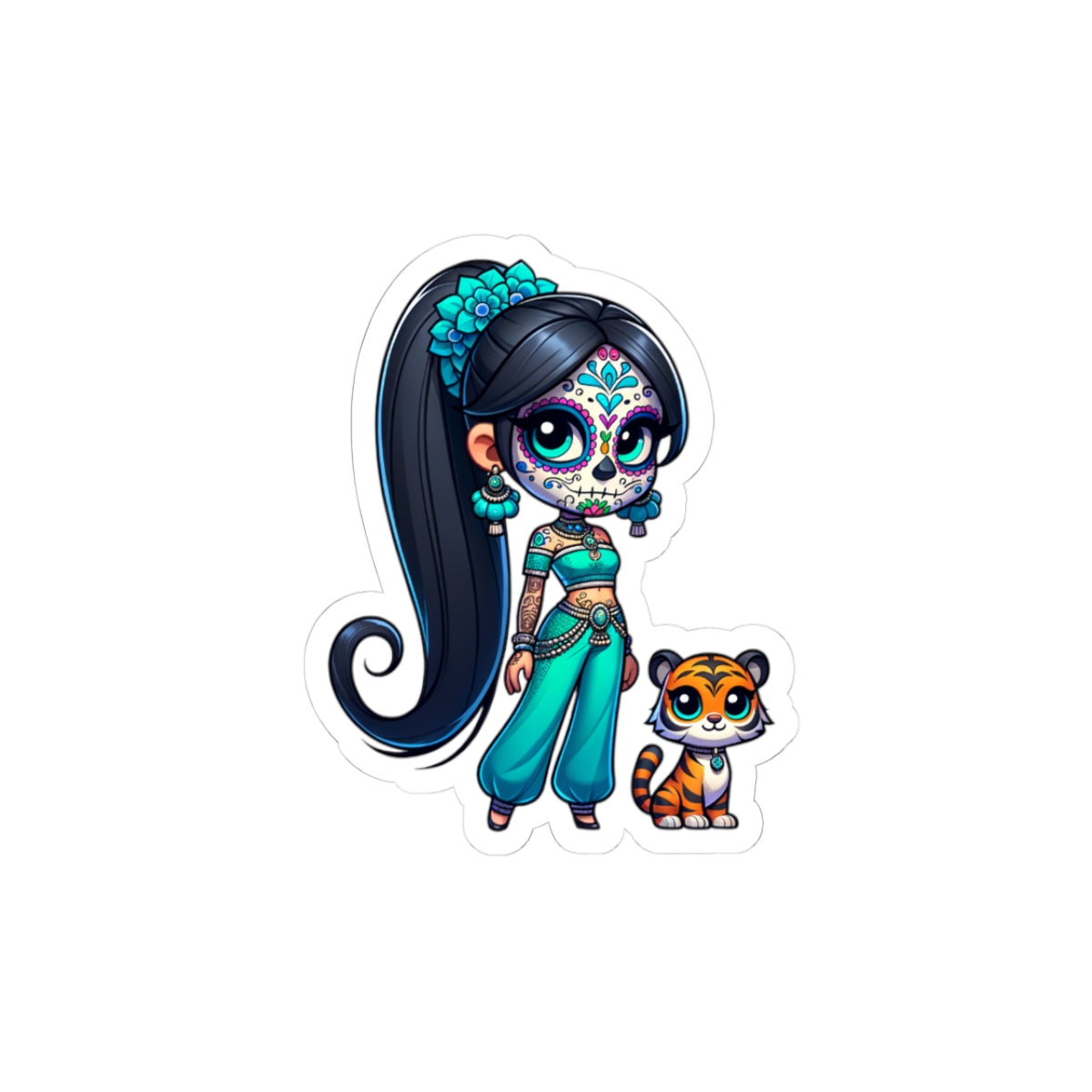 Jasmine Day of the Dead Princess Stickers, Colorful Skull Stickers, Laptop Decals, Unique Gifts for Fans of Día de los Muertos