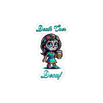 Death Over Decaf Stickers, Fun Laptop Decor, Dia de los Muertos Art, Coffee Culture, Unique Gift Idea