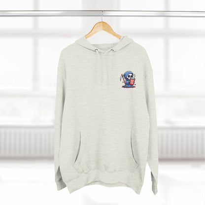 Cute Grim Reaper sipping coffee Hoodie | Death Before Decaf design