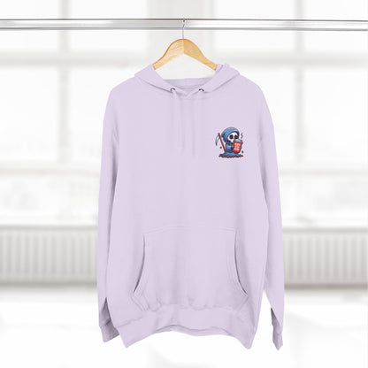Cute Grim Reaper sipping coffee Hoodie | Death Before Decaf design