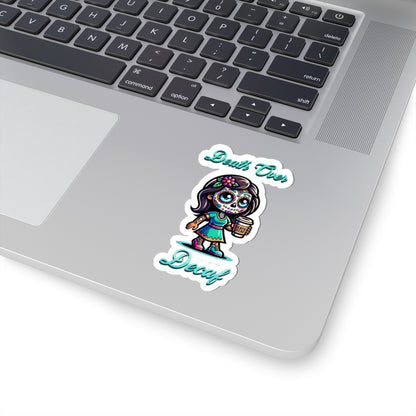 Death Over Decaf Stickers, Fun Laptop Decor, Dia de los Muertos Art, Coffee Culture, Unique Gift Idea