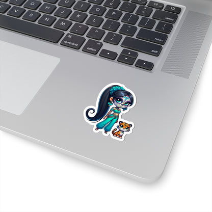 Jasmine Day of the Dead Princess Stickers, Colorful Skull Stickers, Laptop Decals, Unique Gifts for Fans of Día de los Muertos