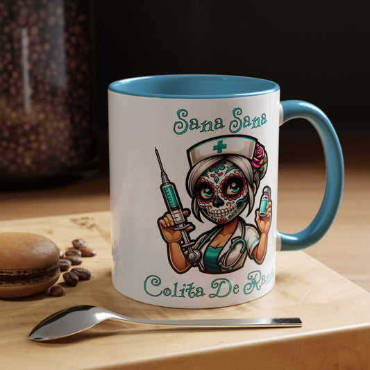 Sana Sana Colita De Rana Mug, Nurse, Boo Boo, Ouchie, Sugar Skull, Dia De Los Muertos Mug