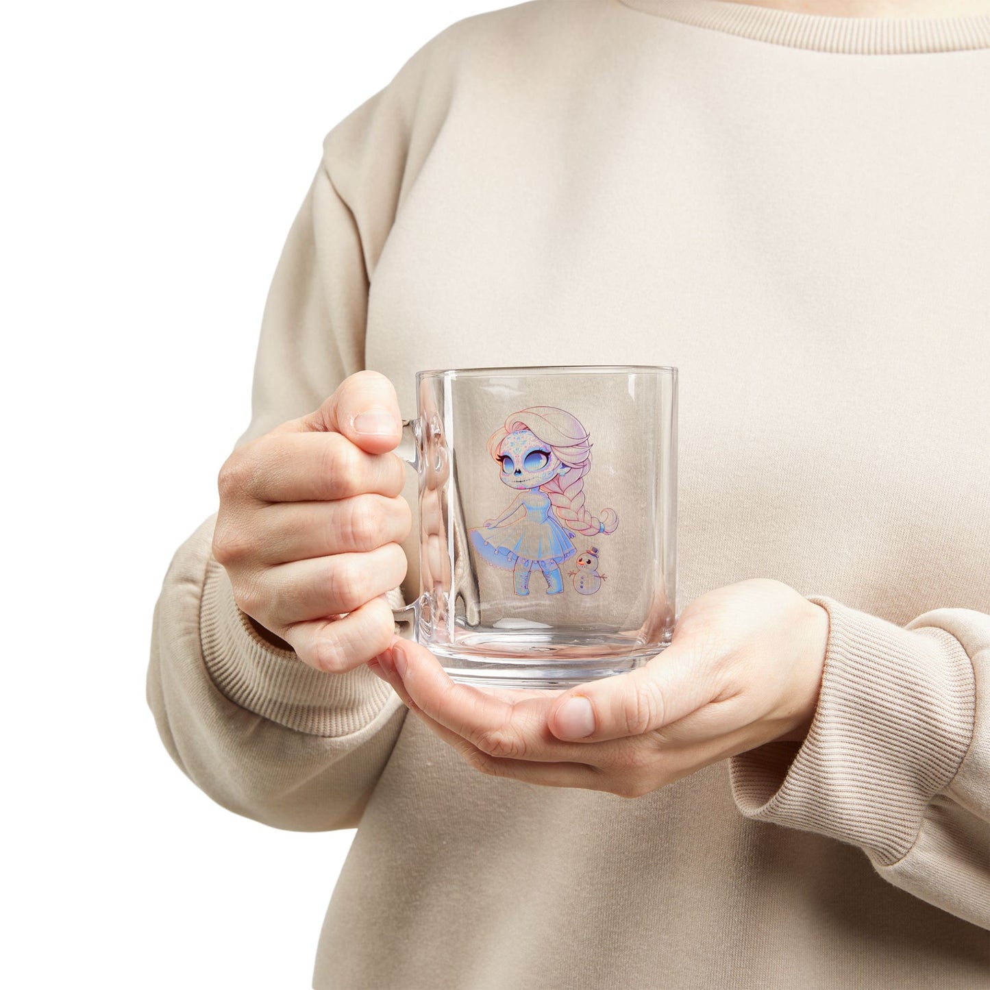Elsa Cute Character Glass Mug, 10oz | Adorable Gift for Disney Fans, Coffee Lover's Mug, Unique Collectible